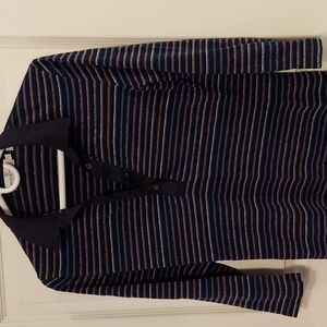 Bugatchi black metallic striped collared long sleeve top Large